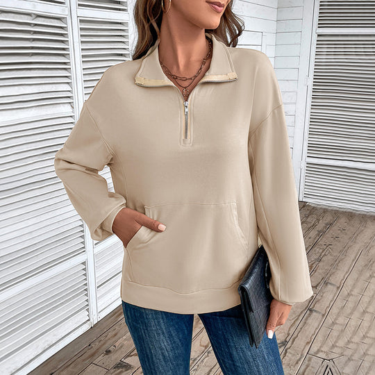 Damen Leichtes Halbzip-Sweatshirt im Relaxed-Fit mit Kängurutasche und Stehkragen Shop Nory