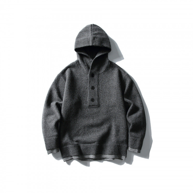 Unisex Strick‑Kapuzenpullover mit halber Knopfleiste, geripptem Saum und zweilagigem Abschluss Shop Nory