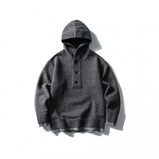 Unisex Strick‑Kapuzenpullover mit halber Knopfleiste, geripptem Saum und zweilagigem Abschluss Shop Nory