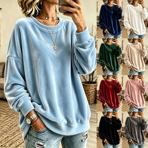 Damen Oversize-Samtpullover mit weitem Schnitt und geripptem Saum Shop Nory
