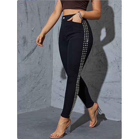 Damen Hochtaillierte Skinny-Jeansleggings mit seitlichem Nietenband und Sculpting-Effekt Shop Nory