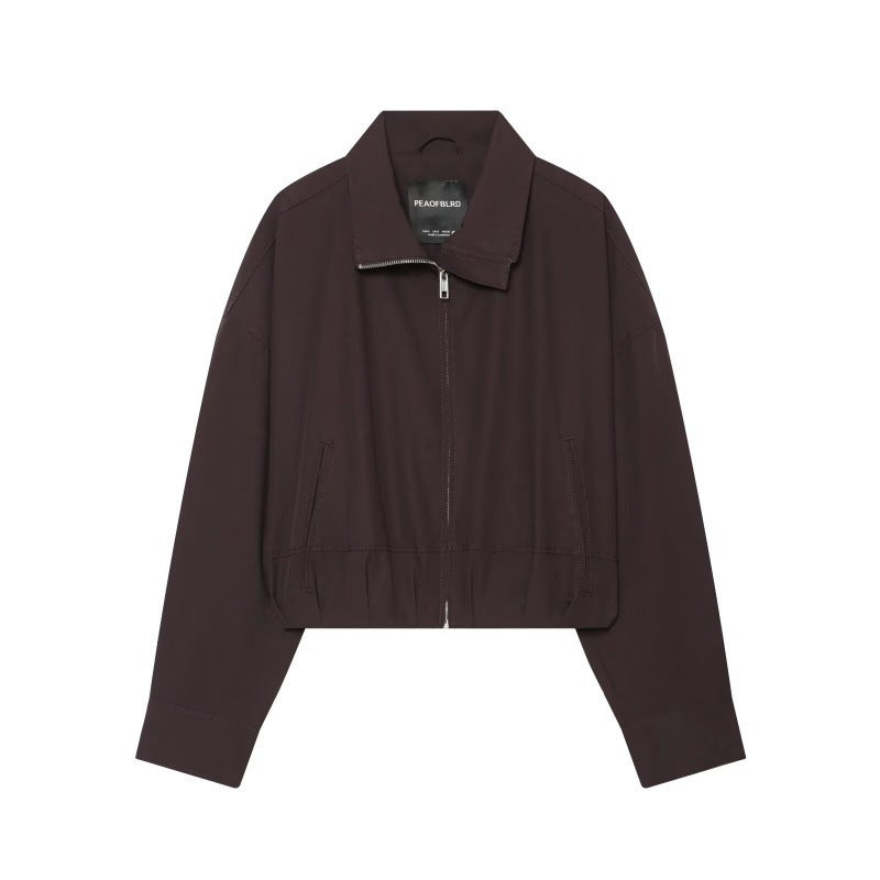 Damen Cropped Boxy‑Jacke mit Reißverschluss, Stehkragen und elastischem Saum Shop Nory