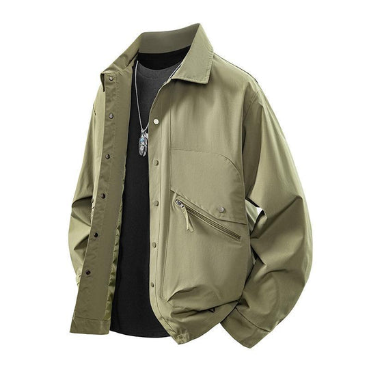 Herren Overshirt-Coachjacke im Urban-Utility-Stil mit Druckknopfleiste und schräger Reißverschlusstasche Shop Nory