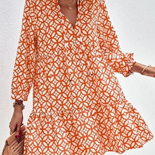 Damen Boho-Style Sommerkleid mit fließendem Schnitt und Rüschendetails Shopnory