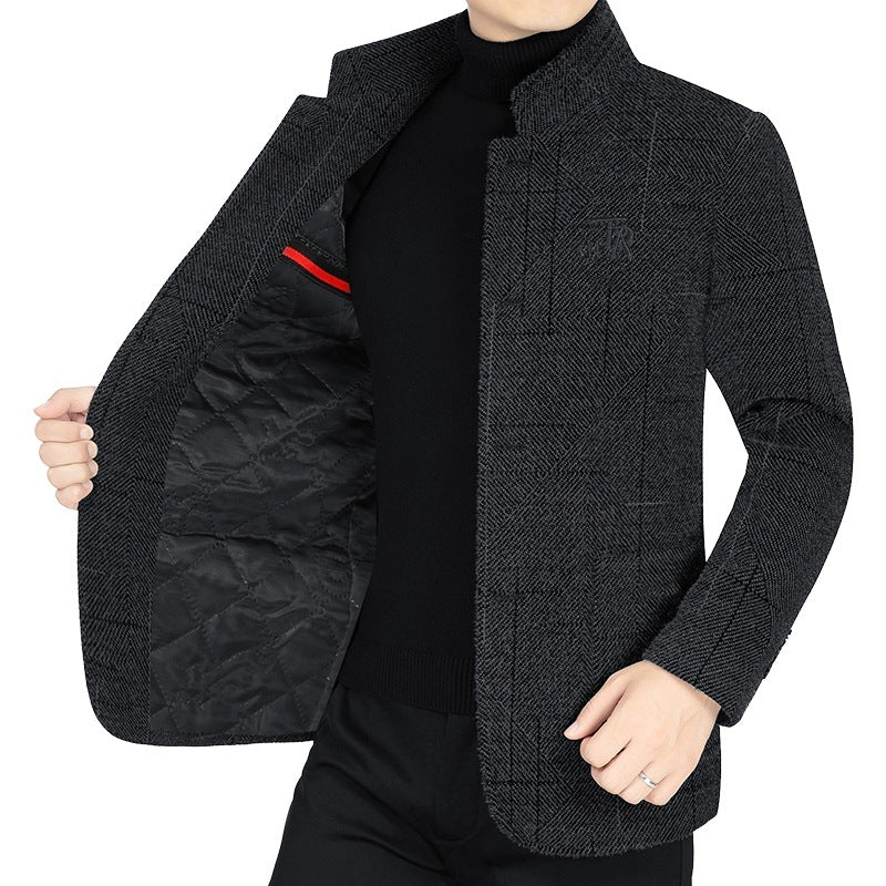 Herren Sakko-Jacke im Blazer-Look mit Stehkragen und Fischgrätstruktur Shop Nory