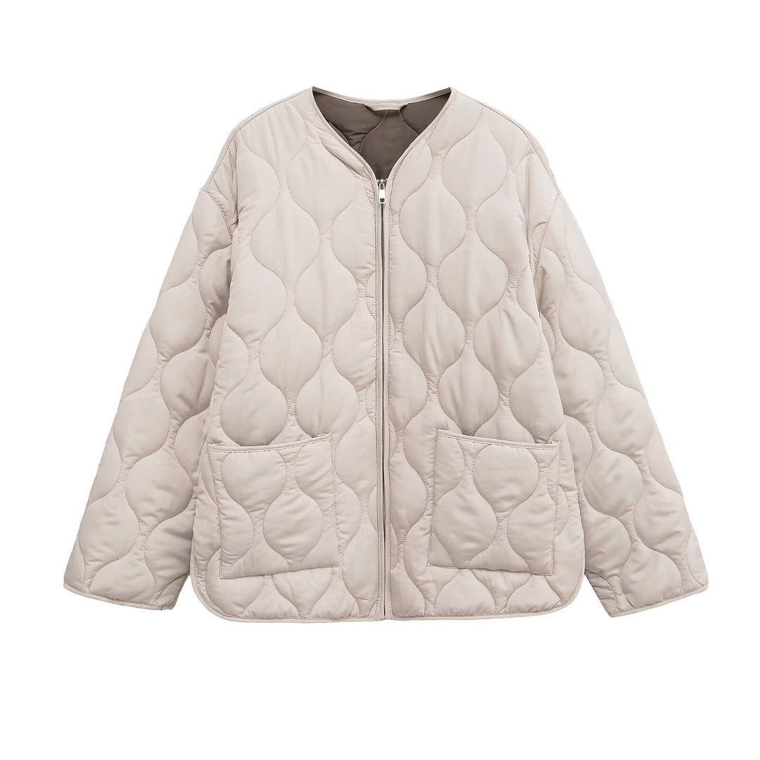 Damen gesteppte Jacke mit Rundsteppung, Knopfleiste und V‑Ausschnitt Shop Nory