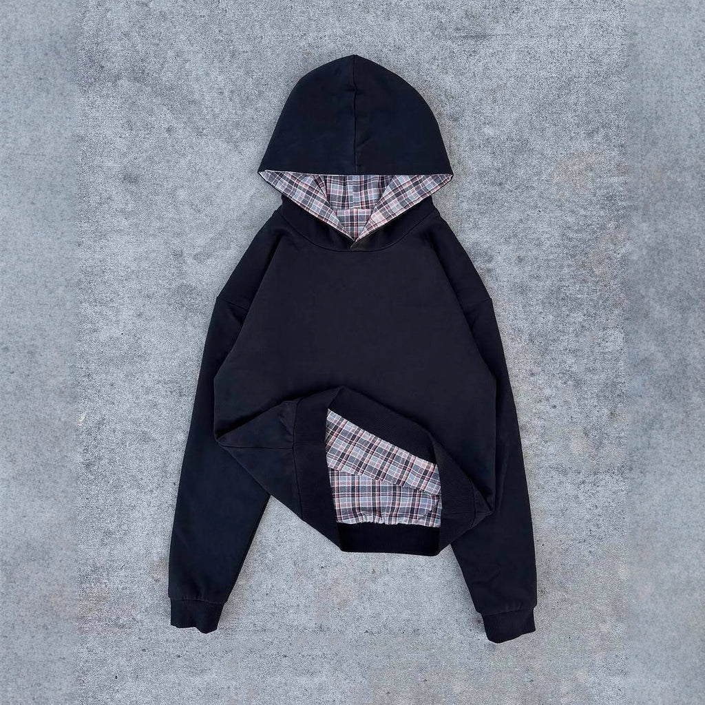 Damen Kapuzenpullover mit modernem Karo-Futter