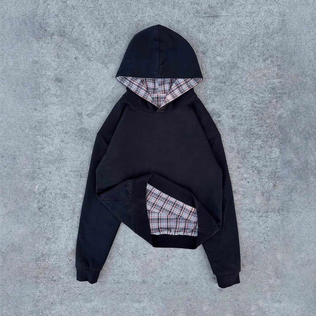 Damen Kapuzenpullover mit modernem Karo-Futter