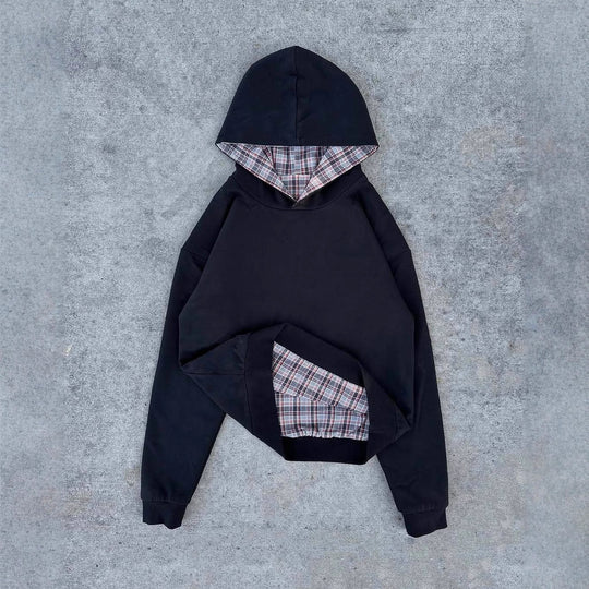Damen Kapuzenpullover mit modernem Karo-Futter
