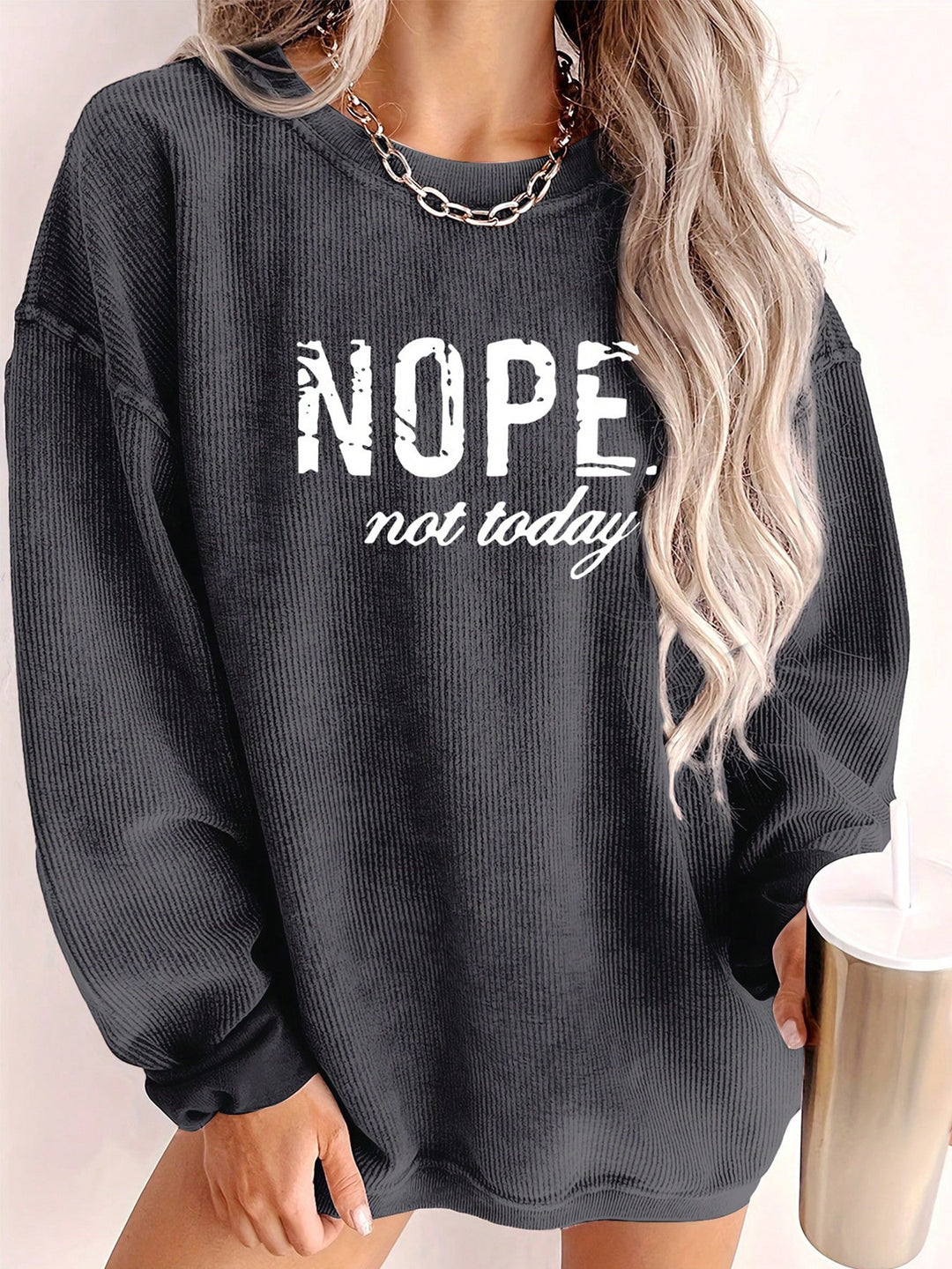 Damen Oversize Cord-Tunika mit Statement-Print Shop Nory