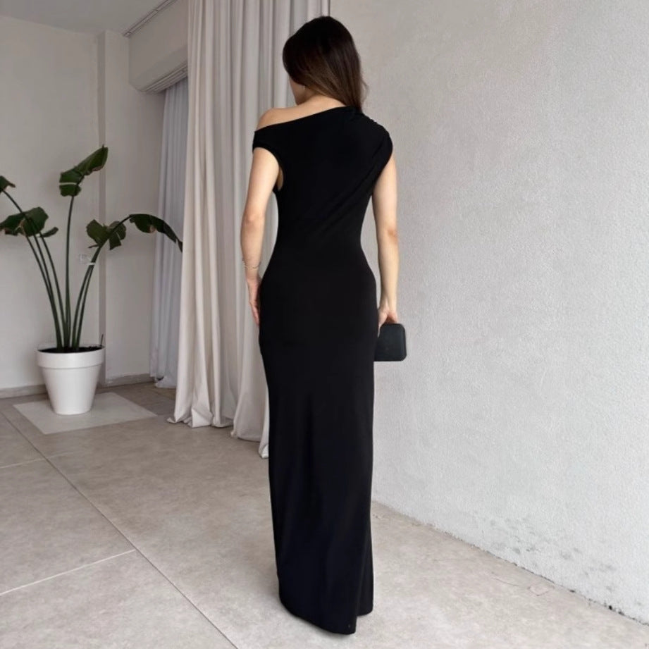 Damen Elegantes Maxikleid mit Off-Shoulder Design und dekorativer Raffung