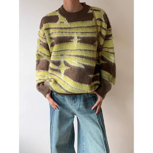 Damen Modischer Grobstrickpullover mit grafischem Muster Shop Nory