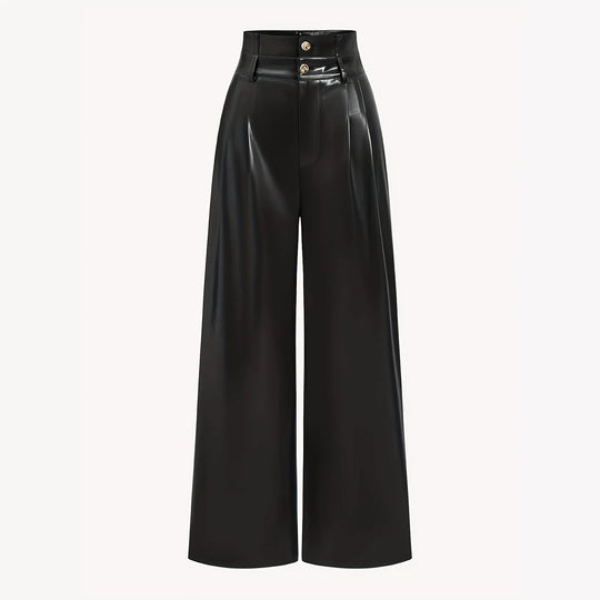Damen Hochtaillierte Wide‑Leg Kunstlederhose mit Zierknöpfen Shop Nory