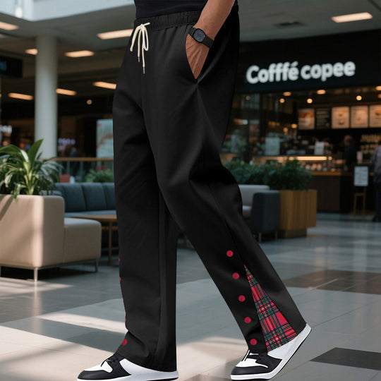 Herren nan lockere Jogginghose mit Tunnelzugbund, Druckknopf-Seitenschlitzen und kariertem Innenfutter Shop Nory