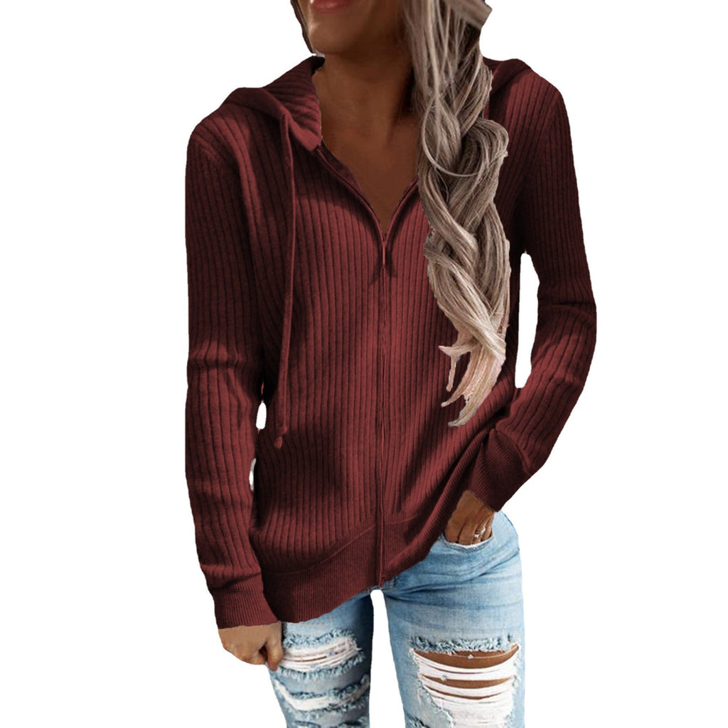 Damen Kapuzenjacke im modernen Rippenstrickdesign mit Taschen