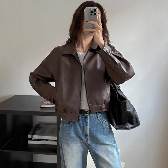 Damen Modische Kunstlederjacke mit lässiger Passform