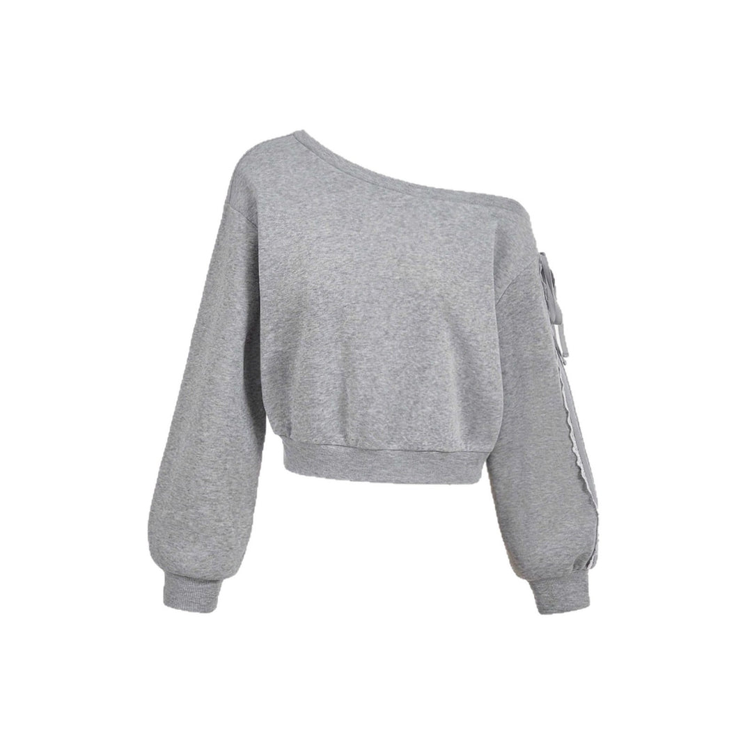 Damen Kurzgeschnittenes One-Shoulder Sweatshirt mit Ballonärmeln und Schnürdetail Shop Nory
