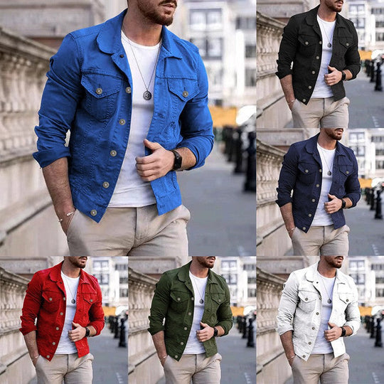 Herren nan taillierte Jeansjacke im Trucker-Stil mit Brusttaschen und Metallknöpfen Shopnory