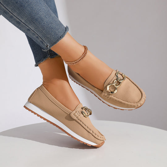 Damen Modische Mokassin‑Slipper mit goldener Gliederkette und profilierter Gummisohle Shop Nory