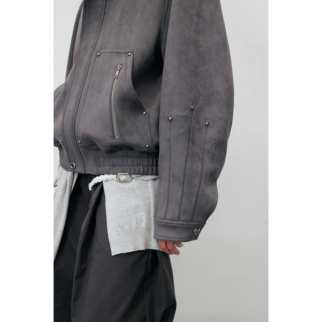 Herren Kurzblouson aus Veloursoptik mit Nietenapplikation und Reißverschlusstaschen Shop Nory