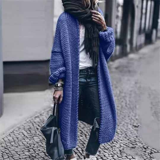 Damen Langer Grobstrick-Mantelcardigan mit überschnittener Schulter und offener Front Shop Nory