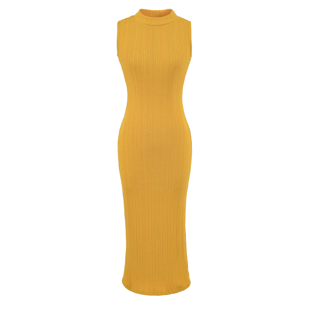 Damen Midikleid in Rippstrick, ärmelloses Slim‑Fit mit Stehkragen Shop Nory