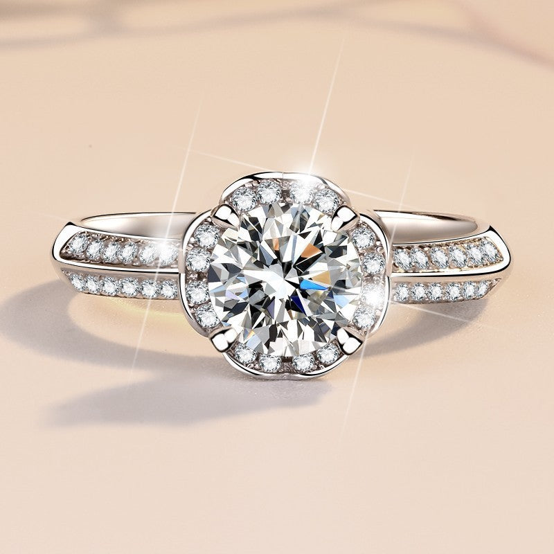 Damen Zarter Verlobungsring mit funkelndem Zirkonia und floraler Fassung Shop Nory