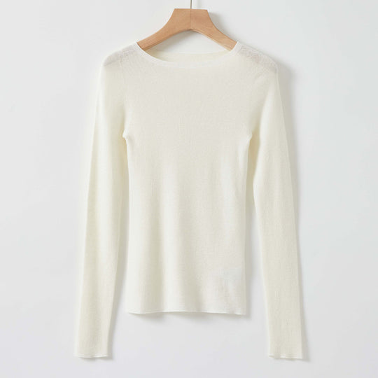Damen Feiner Langarm-Feinstrickpullover mit U-Boot-Ausschnitt und figurbetonter Passform Shop Nory