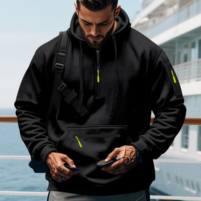 Herren nan technischer Half-Zip Hoodie mit Kängurutasche, Ärmeltasche und Reißverschluss-Details Shop Nory