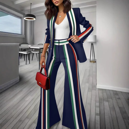 Damen Elegantes Blazer‑Hosenensemble mit seitlichen Kontraststreifen und weitem Schlag Shop Nory