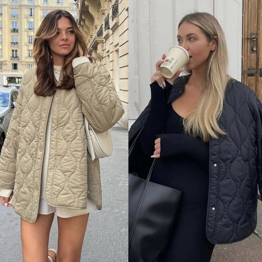 Damen Steppjacke Longline mit Oversize‑Silhouette und Druckknopfverschluss Shop Nory