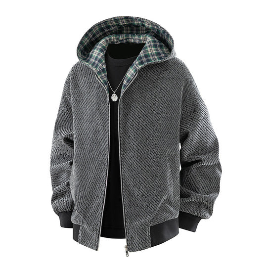 Herren Modische Bomberjacke mit kariertem Innenfutter