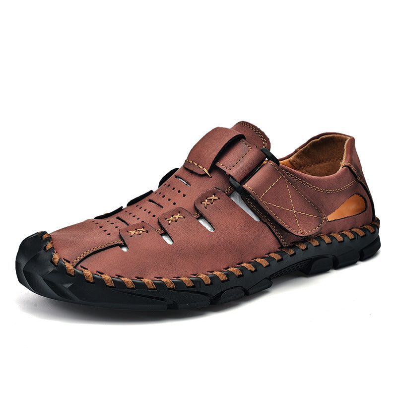 Herren Bequeme Leder-Sandalen mit verstellbarem Klettverschluss