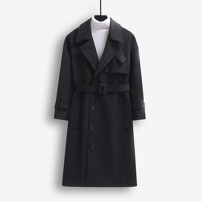 Herren Trenchcoat im modernen Wollmix mit Taillengürtel, Schalkragen und aufgesetzten Taschen Shop Nory