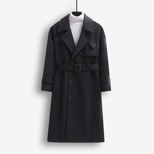 Herren Trenchcoat im modernen Wollmix mit Taillengürtel, Schalkragen und aufgesetzten Taschen Shop Nory