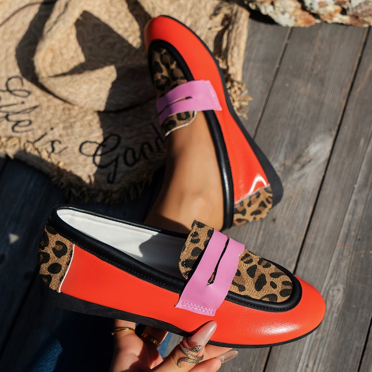 Damen modische Loafers mit Animal-Print und bunten Akzenten Shopnory
