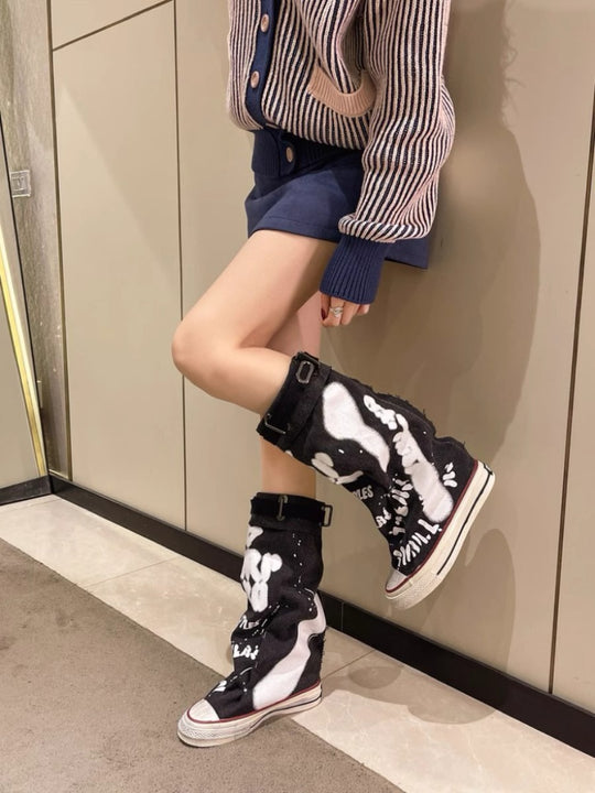 Damen Lässige Canvas-Plateau-Sneaker mit geschlitztem Schaft und Schnallenriemen Shop Nory