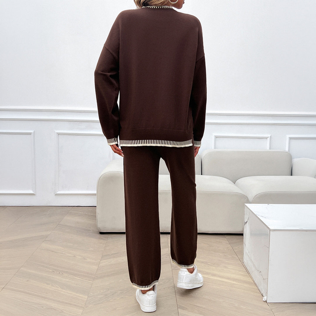 Damen nan Lounge-Zweiteiler aus feinem Feinstrick mit kontrastierten Bündchen und geradem Bein Shop Nory