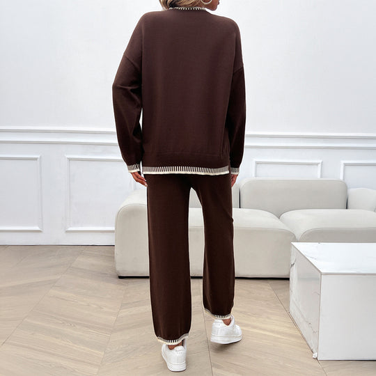 Damen nan Lounge-Zweiteiler aus feinem Feinstrick mit kontrastierten Bündchen und geradem Bein Shop Nory
