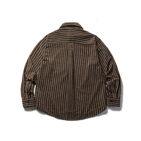 Herren Oversize-Cordhemd mit vertikalen Streifen, Brusttasche und abgerundetem Saum Shop Nory