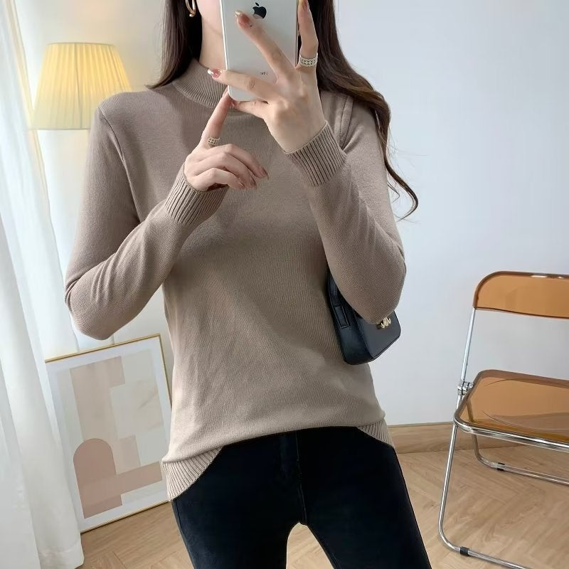 Damen Feiner Langarm-Feinstrickpullover mit schmalem Stehkragen und gerippten Bündchen Shop Nory