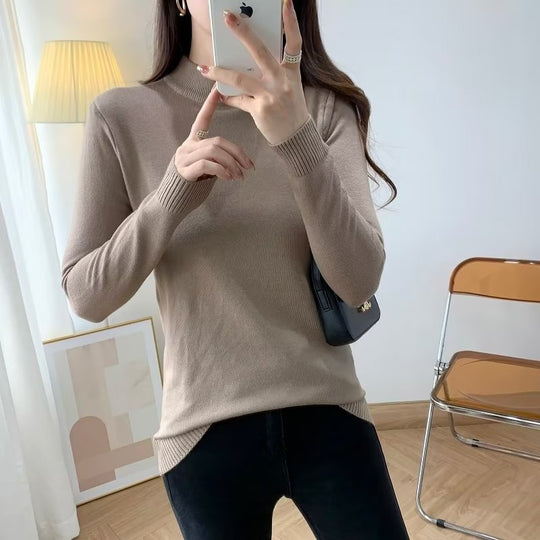 Damen Feiner Langarm-Feinstrickpullover mit schmalem Stehkragen und gerippten Bündchen Shop Nory
