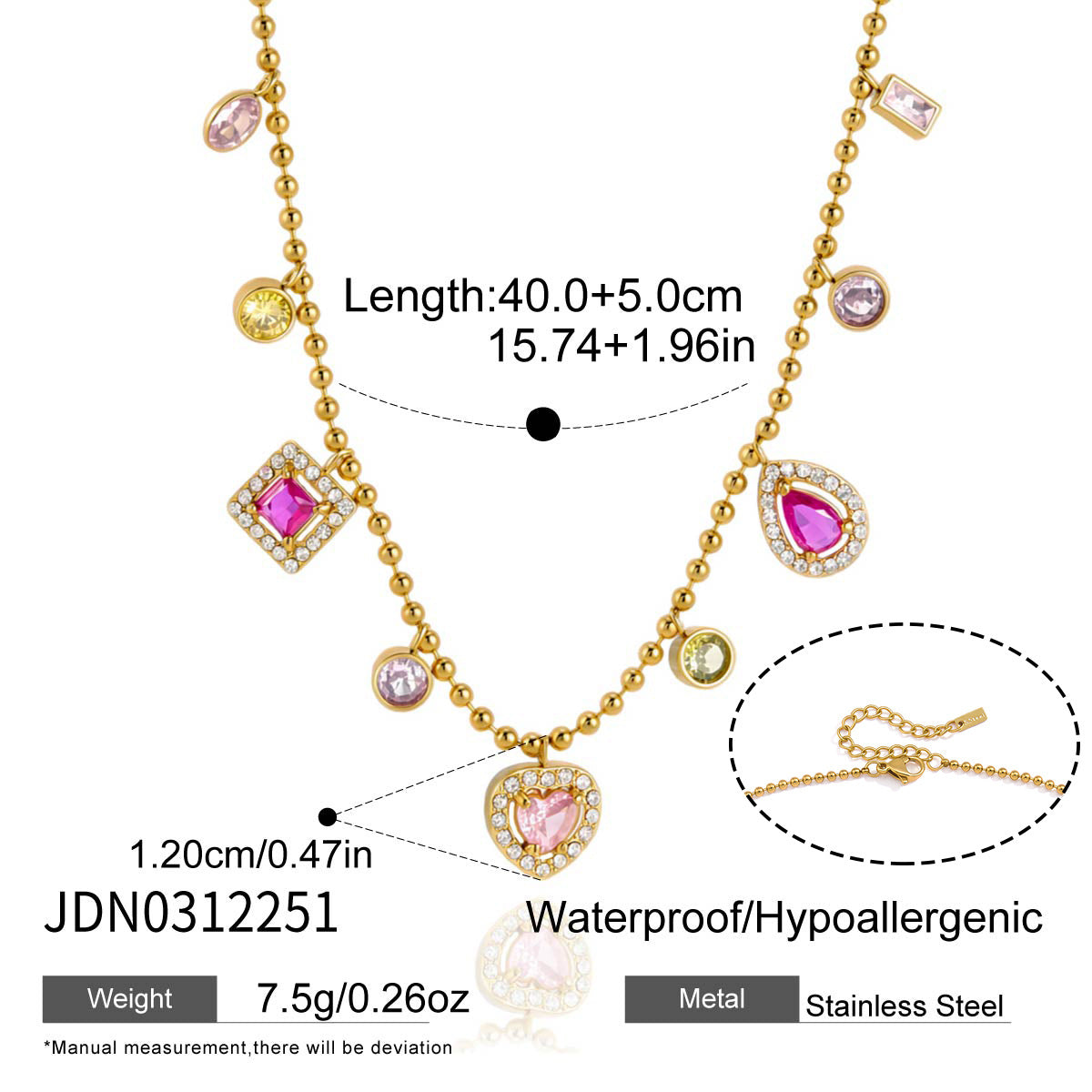Damen Halskette mit bunten Zirkonia-Anhängern und hochwertiger Edelstahlverarbeitung Shop Nory