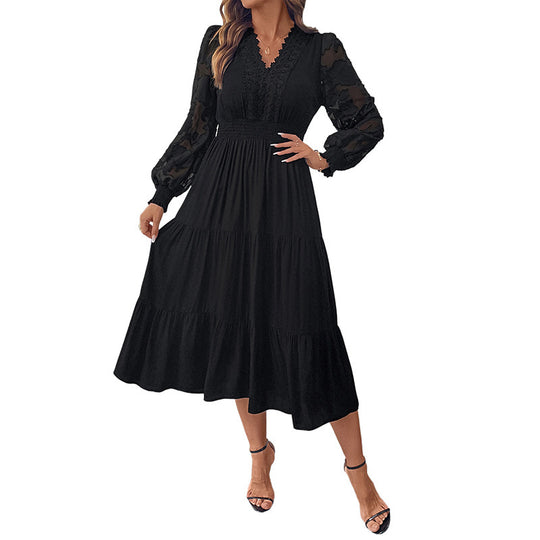 Damen Elegantes Maxikleid mit Spitzenärmeln Shop Nory