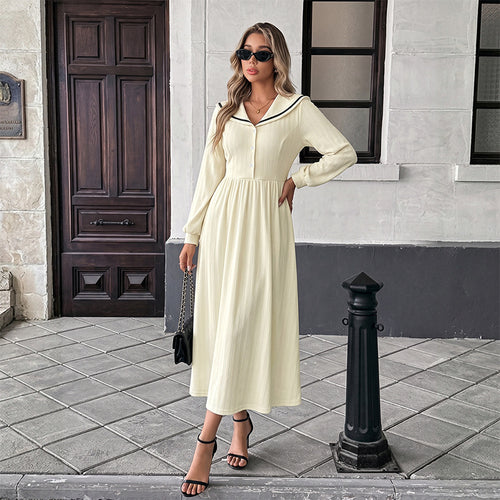 Damen Midikleid mit Matrosenkragen, geraffter Taille und Knopfleiste Shop Nory