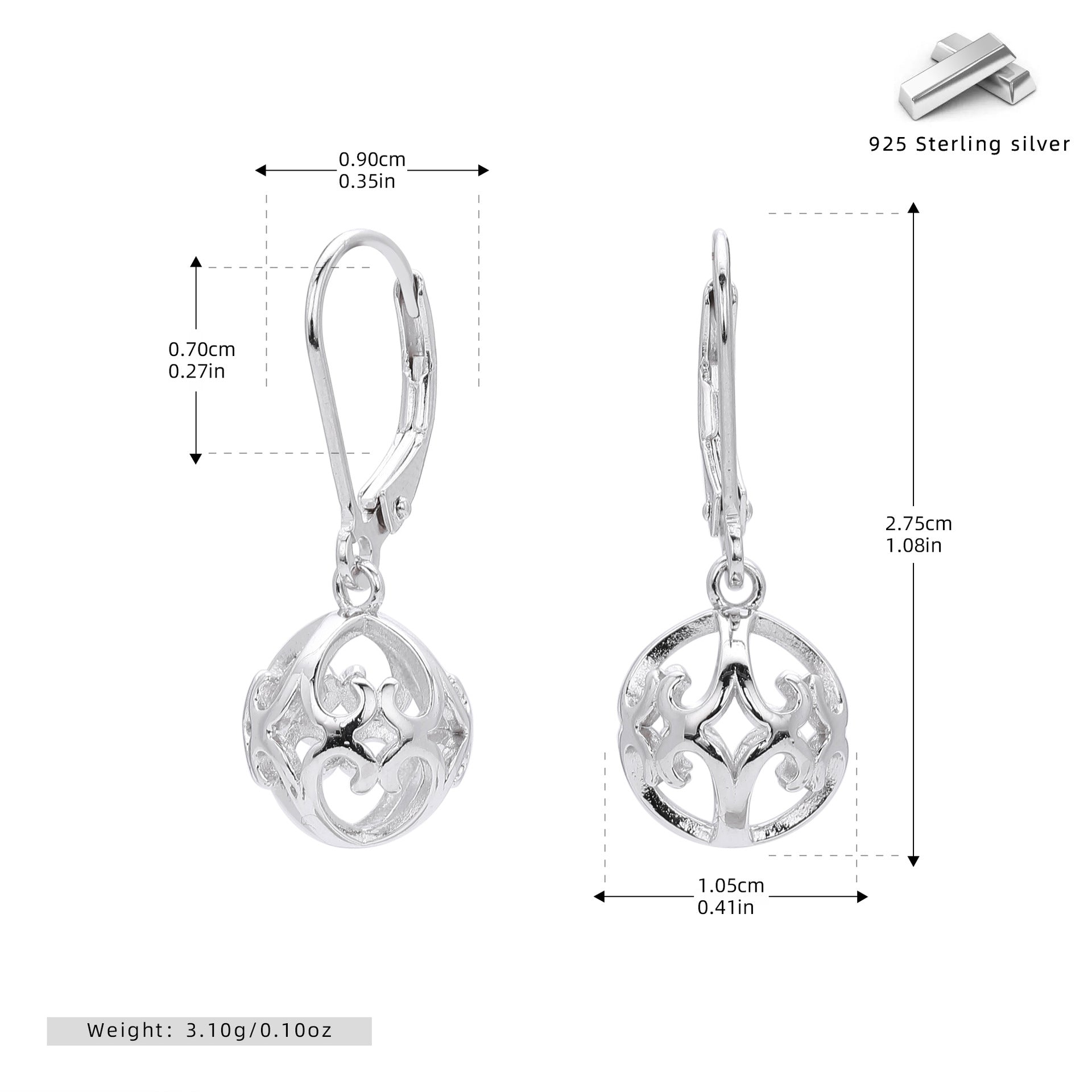 Damen Ohrhänger mit filigranem Design aus 925 Sterling Silber Shop Nory
