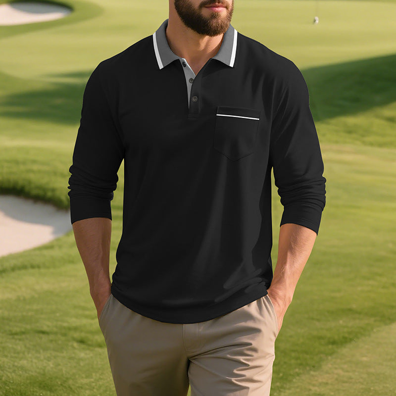 Herren Langarm Polo-Shirt aus atmungsaktivem Stoff mit modernem Kragen