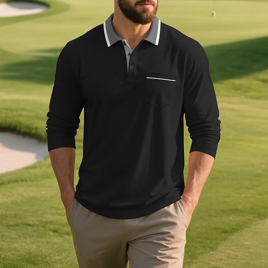 Herren Langarm Polo-Shirt aus atmungsaktivem Stoff mit modernem Kragen