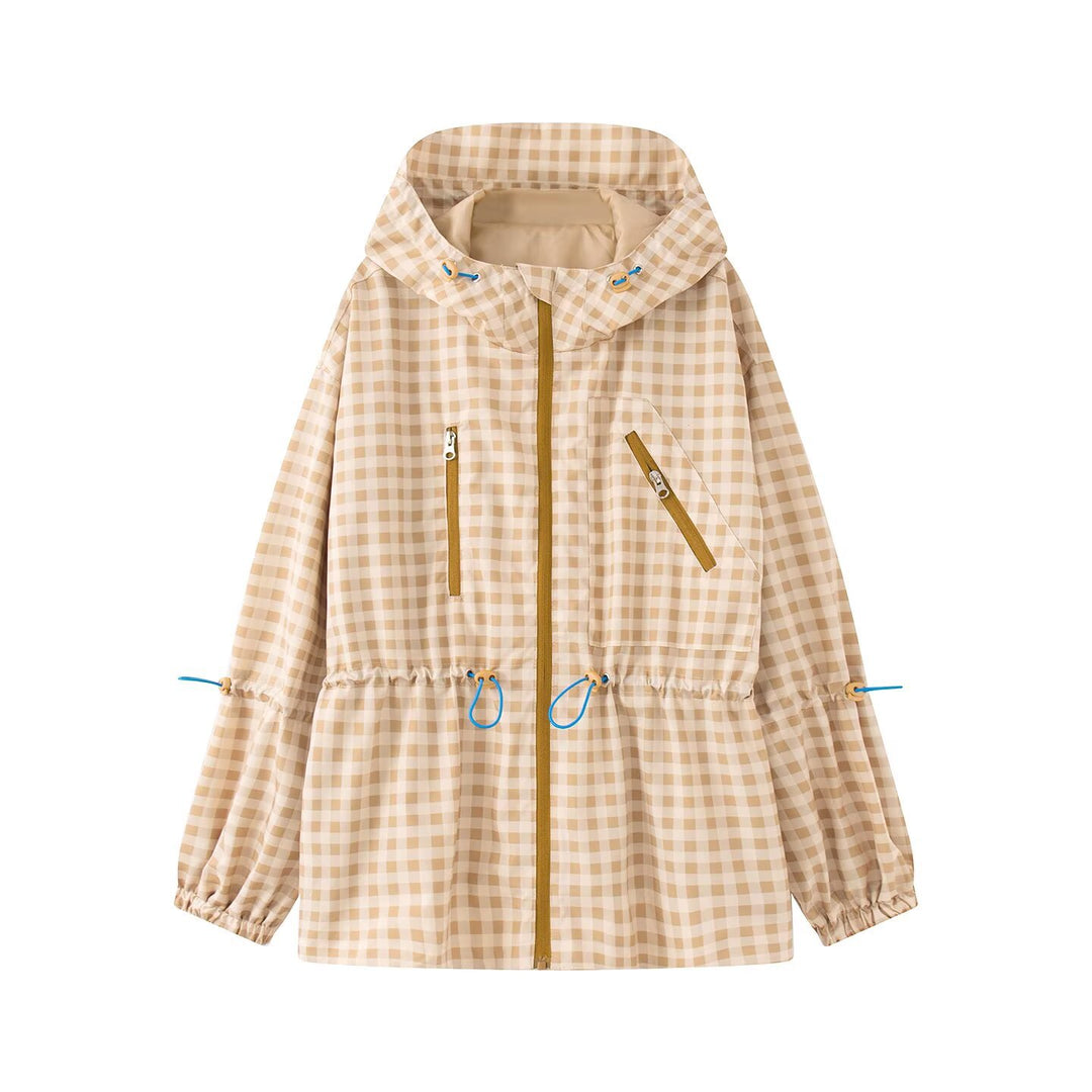 Damen Leichter Vichy‑Karo‑Parka mit Kapuze, Tunnelzugtaillierung und Reißverschlusstaschen Shop Nory