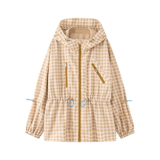 Damen Leichter Vichy‑Karo‑Parka mit Kapuze, Tunnelzugtaillierung und Reißverschlusstaschen Shop Nory